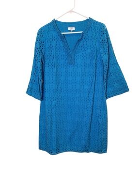crown & ivy Royal Blue Eyelet Cottagecore Mini Dress sz 4